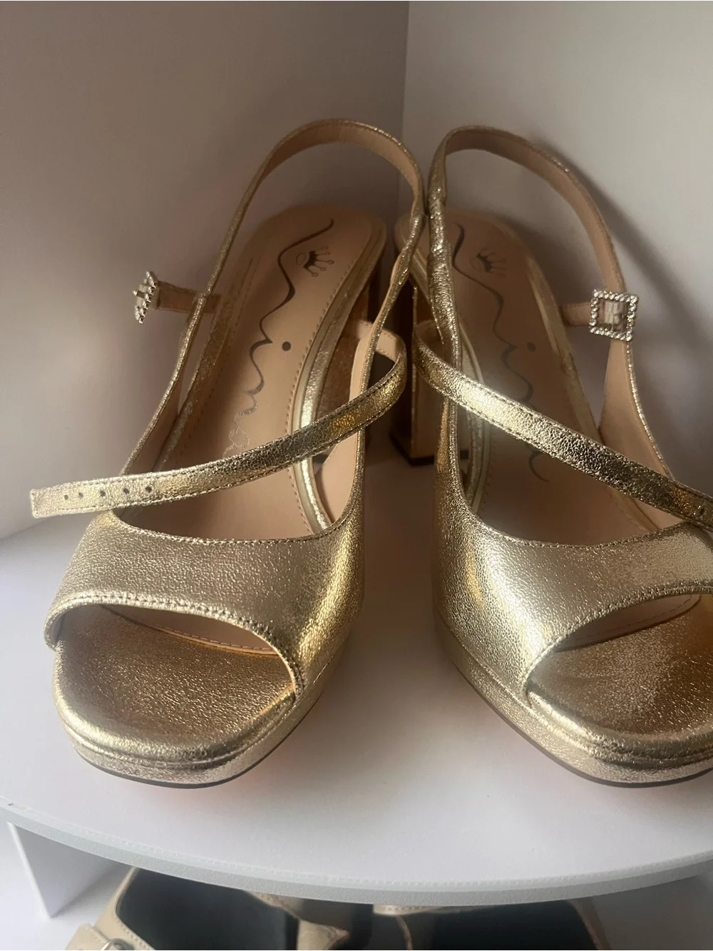 Nina Gold Metallic Cross-Strap Slingback Heels